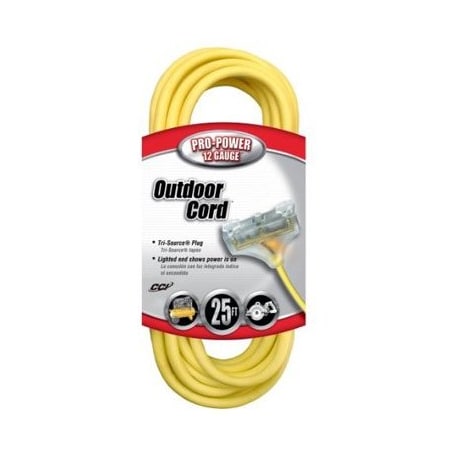 Southwire Extension Cord, 12 AWG, 12/3, 3 Outlets, Yellow, 25 ft CM04187